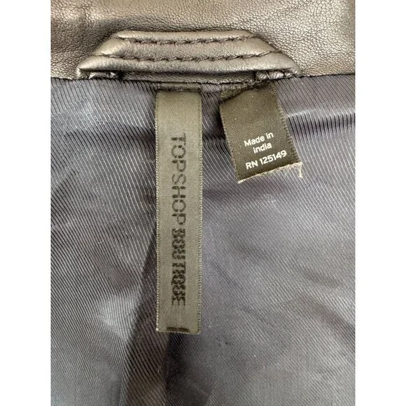 Topshop Black Genuine Leather Silver Hardware Relaxed Oversize Moto Jacket Sz 4